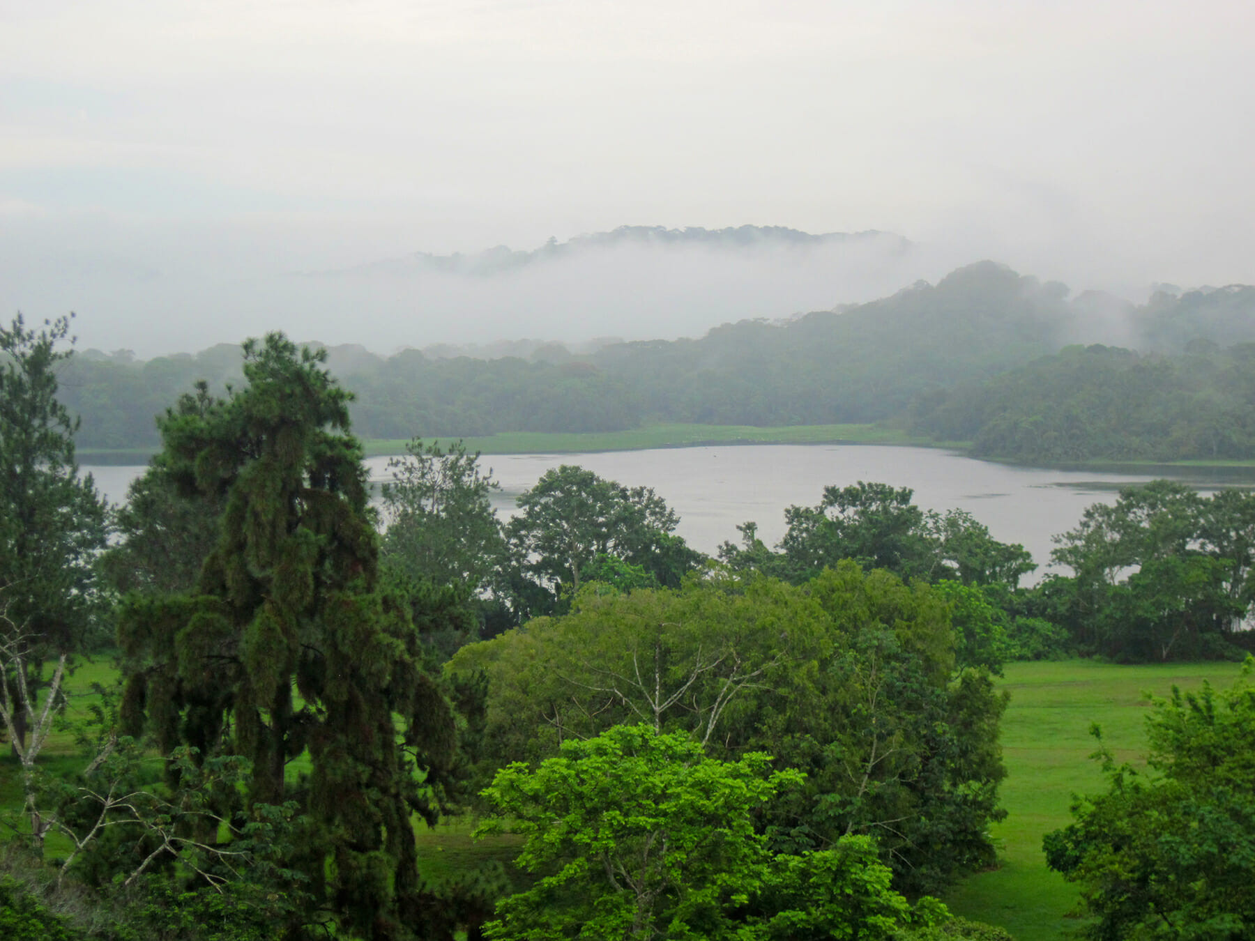Một cơn mưa rào khác tràn qua thung lũng sông ở Gamboa, Panama