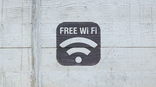 A stenciled sign of