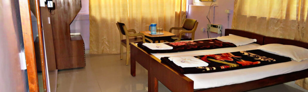 Phòng đôi không điều hòa tại Campal Beach Resort với giường đôi và tầm nhìn thành phố