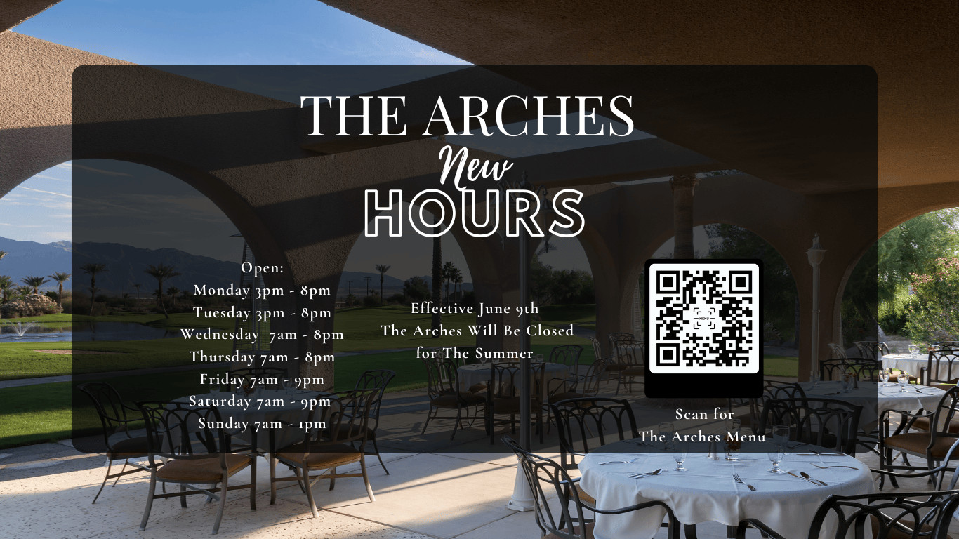 Nhà hàng The Arches tại Borrego Springs Resort & Spa với giờ mở cửa mới